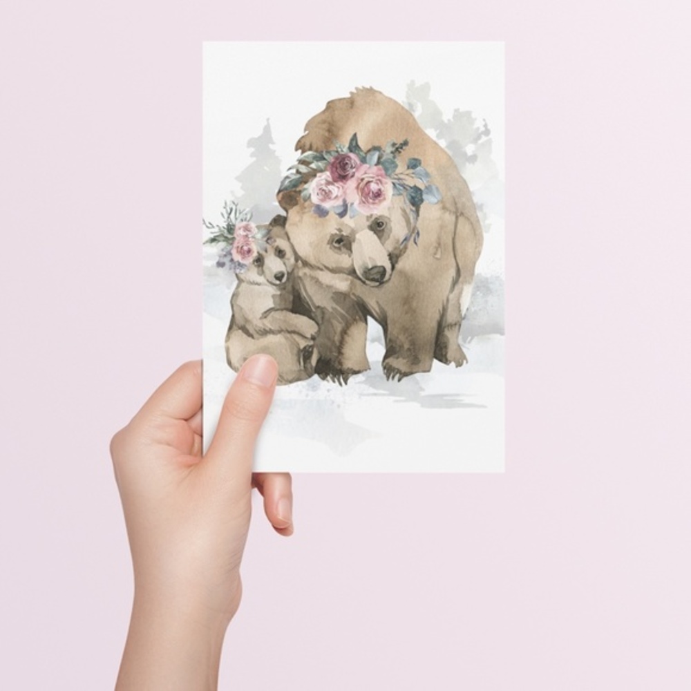 Watercolor Mama and Baby Bear Portrait Wall Art Illustration Print Unframed - Picture 6 of 11